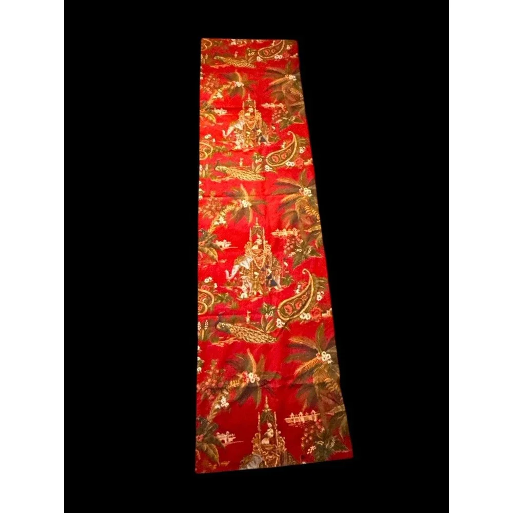 Pottery Barn Red Chinoiserie Elephant/Camel Palm Trees 2 Sided Table Runner